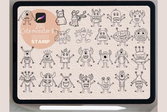 200 Cute Monster Brush Stamp V.2