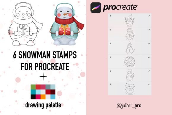 6 Snowman Stamps for Procreate