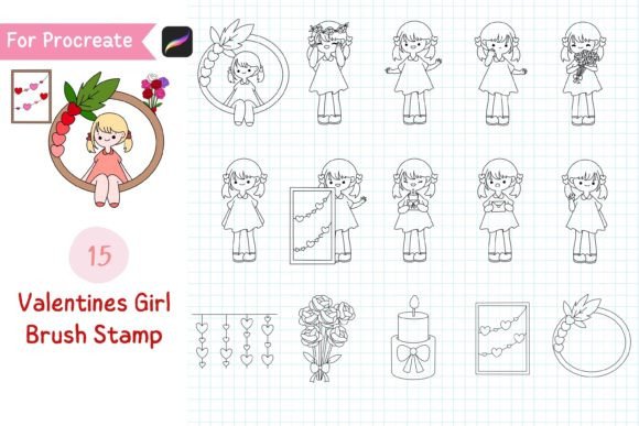 Evaluating the Procreate Brush Stamp Valentines Girl Set for Digital Illustration