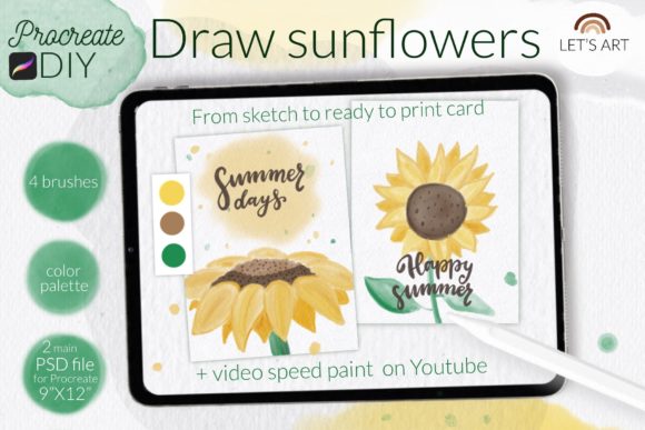 Paint Sunflowers: DIY Procreate Watercolor Kit