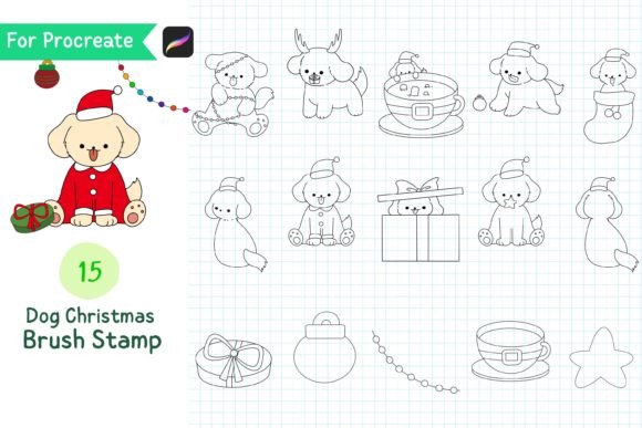Procreate Brush Stamp Dog Christmas