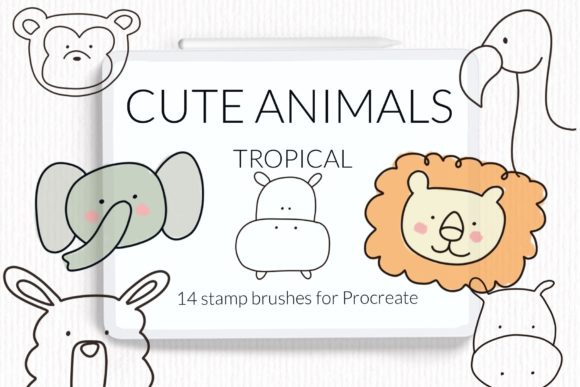 Tropical Animals Doodle Procreate Stamps
